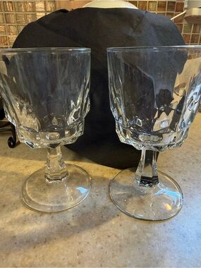 Faceted Clear Stemware Goblet Pair - France Arcoroc, wine stems